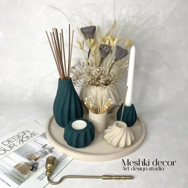 ست دکوری رومیزی سبز و کرم مدل وندا