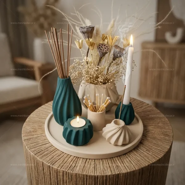 ست دکوری رومیزی سبز و کرم مدل وندا