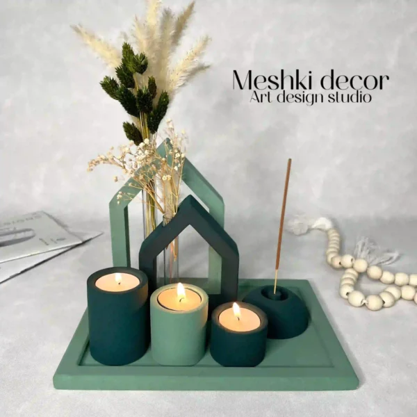 ست دکوری رومیزی سبز تیره روشن مدل صدرا