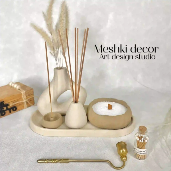 ست دکوراتیو رومیزی کرم قهوه مدل آروان