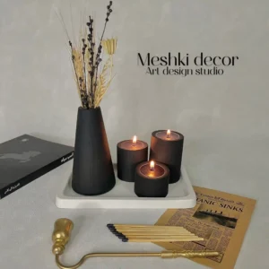 ست دکوری جا شمعی وارمر مشکی مدل تاریک