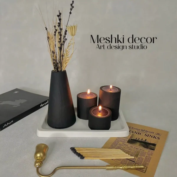 ست دکوری جا شمعی وارمر مشکی مدل تاریک