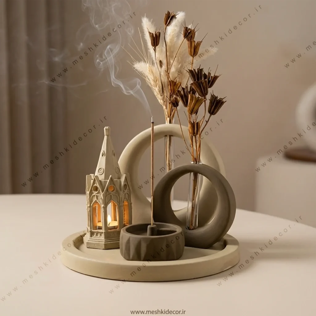 دکوری ست رومیزی کرم شکلاتی مدل افرا  