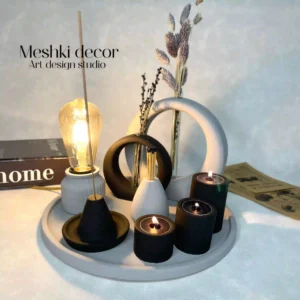 ست دکوری رومیزی آباژور دار طوسی مشکی مدل سپنتا