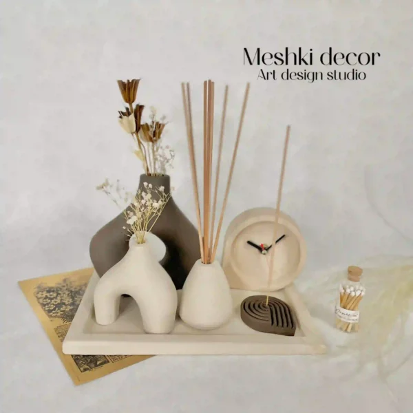 ست رومیزی دکوری کرم قهوه‌ای تیره مدل نیک