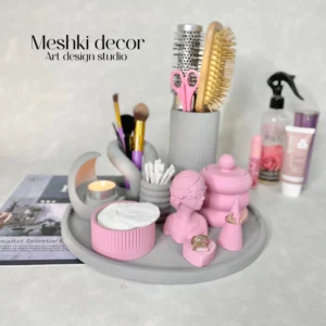 ست رومیزی نظم‌دهنده لوازم آرایشی طوسی صورتی مدل لوندیس  