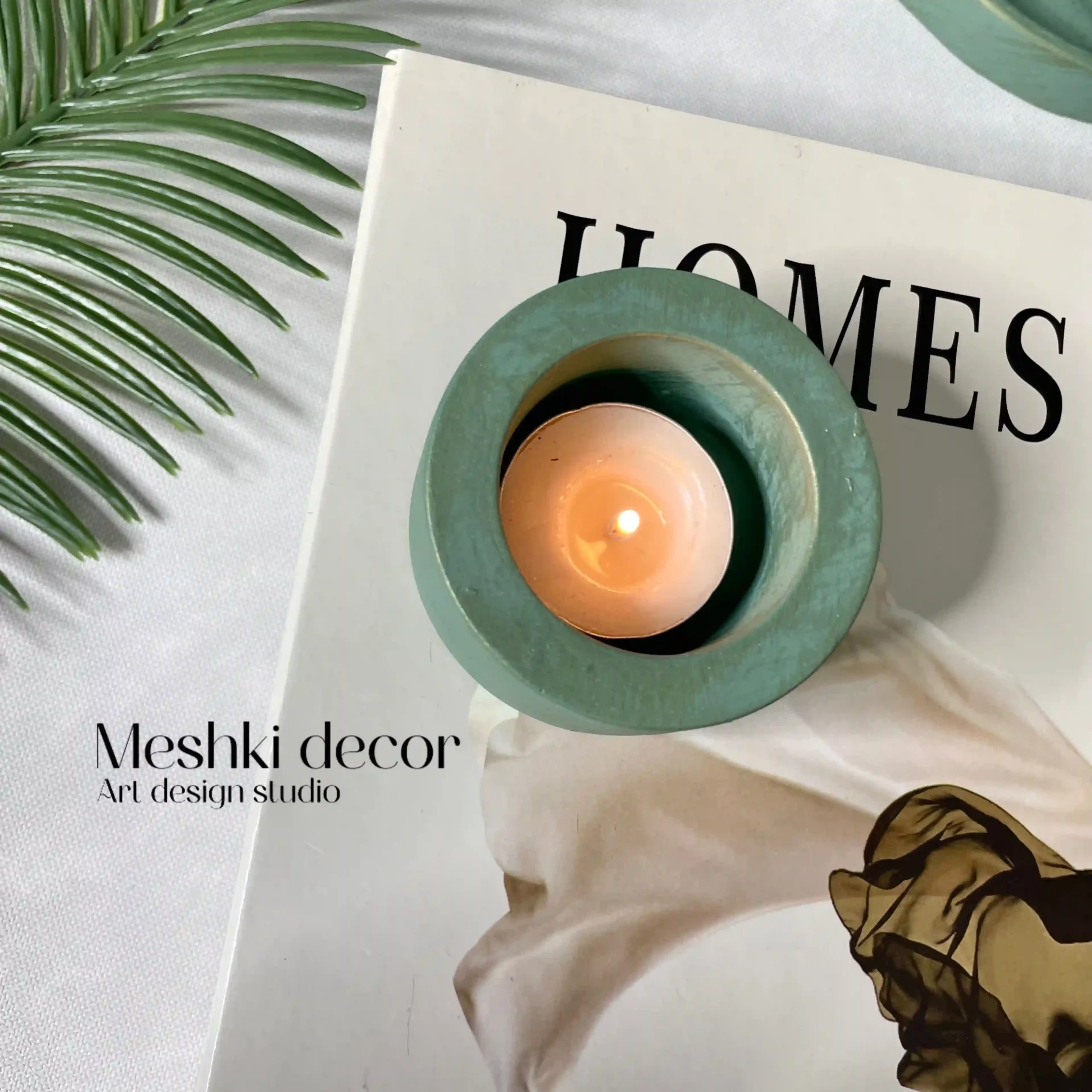 ست جا عودی و جاشمعی سبز کهنهکاری مدل طبیعت