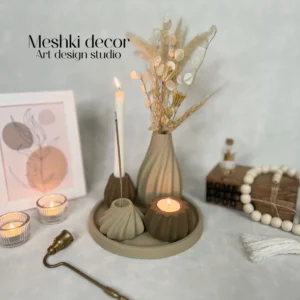 ست جا عودی و جاشمعی دکوراتیو قهوهای شکلاتی مدل روشن