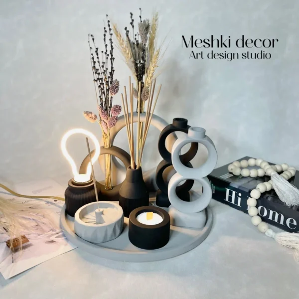 ست دکوری رومیزی طوسی مشکی مدل مانا 