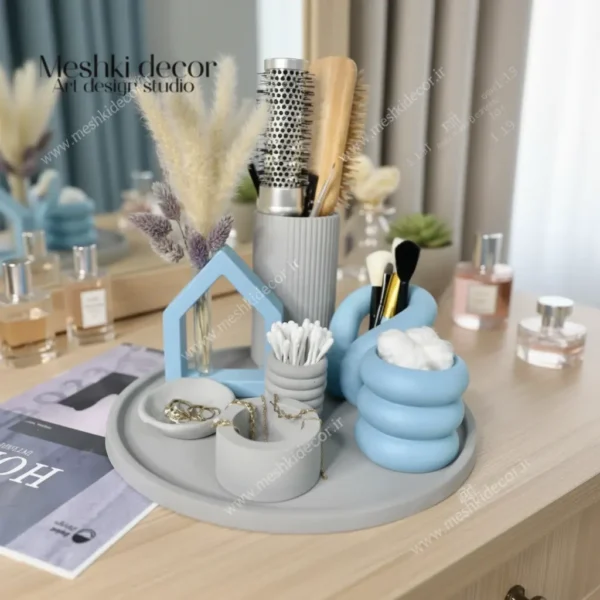 ست جا اکسسوری پینترستی طوسی آبی مدل ژالین  