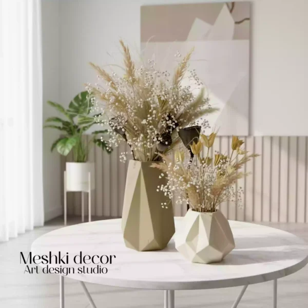 گلدان دکوری رومیزی ست 2 تایی مدل چندضلعی